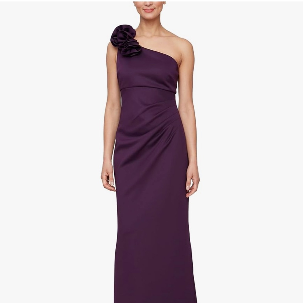 SLNY Purple Asymmetrical Ruched Gown